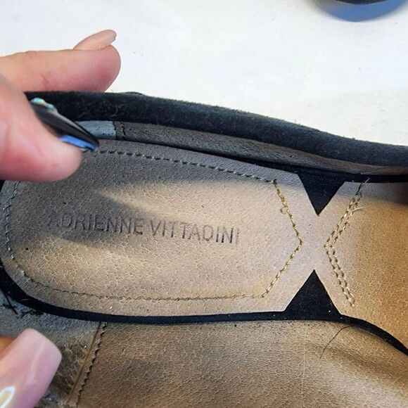 Adrienne Vittadini Black Suede Ginty Pumps Size 7.5 Block Heel Loafer Buckle - Picture 8 of 11